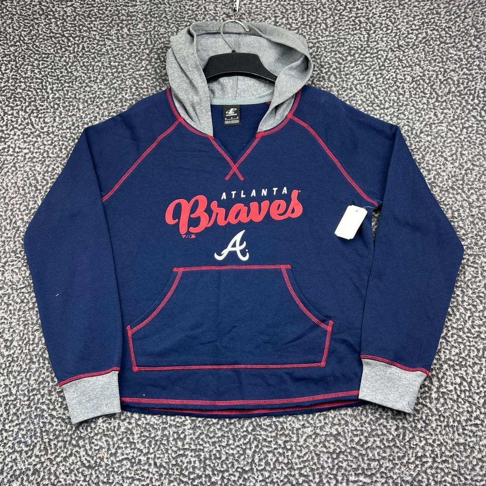 Atlanta Braves MLB Hoodie Women Medium Navy Blue Logo Athletic Long Sleeve New